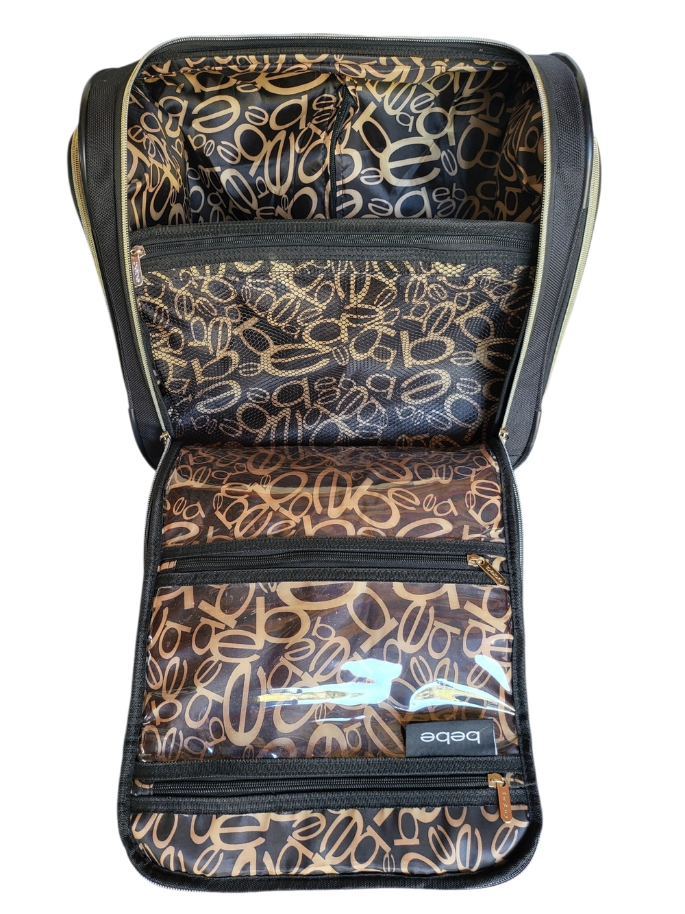 Bebe Underseat Rolling Travel Bag Black Weekend Carry On Gold Hardware - Picture 6 of 8
